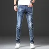 Jantour marca skinny jeans homens magro fit jeans corredores estiramento masculino macho lápis calças azuis homens jeans moda casual hombre 211206