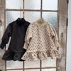 Winter baby girls floral double layer loose casual dress warm high collar oversized fleece lining princess dresses 210508