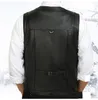 Gilets pour hommes Peau de vache véritable gilet en cuir hommes marron gilet mâle sans manches veste épaisse moto plus taille multi poche manteaux à glissière