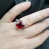 Wedding Rings Fashion Large Red Stone Crystal Silver Color Ring For Women Engagement CZ Hollow Couple Vintage Jewelry Gift
