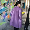 Kvinnor läder kvinnors faux streetwear lila plus size pu jacka lapel långärmad lös passform kvinnlig modefjäder hösten 2022