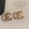 18k Gold Plated 925 Silver Luxury Brand Designers Letters Stud Flower Geometric Famous Women Round Crystal Rhinestone Pearl Earring Wedding