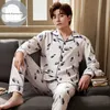 Höst Vinter Mäns Bomull Pyjamas Brev Striped Sleepwear Cartoon Pajama Sats Casual Sleeplounge Pyjamas Plus Size 3xl Pijama 210901