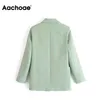 Aachoae Yeşil Renk Rahat Blazer Kadınlar Büyük Cepler Uzun Kollu Ceket Kadın Çentikli Yaka Ofis Giyim Blazer Ropa De Mujer 210413