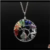 Rock Quartz 100 Handmade Wrapped Natural Stones Crystal Tree Of Life Pendant Necklace Women Men Heart Engraved Letter Family Jewel Qyl V9Oxs