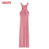 Tangada Fashion Red Striped Print Slim Tank Dresses for Women Female Casual Midi Dress 3W94 210609