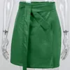 フェイクレザーパターンAラインスカート女性ファッションエレガントな緑のハイウエストスプリットミニスカート秋W220314