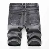 Zomer casual shorts mannen korte broek mode noodlijdende rechte slanke denim shorts mannelijke zwart gescheurde jeans shorts knielengte H1210