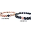 Beaded Strands 8mm Peach Sunstone &Golden Obsidian Bracelet Healing Crystal Elastic Gemstone Gifts