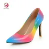 Dress Shoes Original Intention Women Pumps Sweet Pointed Toe Thin High Heels Mixed Colors Blue Pink Woman US Size 4-8.5.
