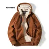 Men Hoodies Jacket Winter Thick Warm Fleece Comfortable Teddy Cashmere Coat Casual Zipper Hoodie Sweatshirts 211110