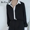 Weiße schwarze Hemden weibliche Zauberfarbe Chiffon OL lose lässige Langarm-Büro-Damenblusen grundlegende koreanische Blusas 210506