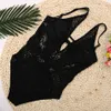 Sexig Lace Baddräkt Badkläder Kvinnor Bodysuit Monokini Crochet Badkläder Strand Slitage Maillot de Bain XXL 210521