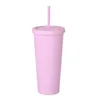 22oz Dubbellaags Plastic Tuimelaar met Stro Deksel Sport Waterfles Frosted Candy Color Mok Ice Water Cup Dual Wall Tumblers Zze6099