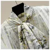 Women's Blouses & Shirts Luxury Gold Snake Print Women Lantern Sleeve Chiffon Woman Bow Tie Collar Tops Blusas Mujer