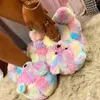 Ours en peluche pantoufles femmes chaussures moelleux fourrure maison peluche diapositives dames mignon raton laveur fausse fourrure tongs hiver chaud maison pantoufle H0914