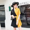 여성 여름 드레스 패치 워크 캐주얼 셔츠 미니 파티 블랙 드레스 플러스 크기 한국 패션 의류 Ropa Mujer Verano 210331