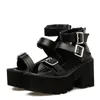 Women Shoes Gladiator Sandals High Thick Heel Open Toe Buckle Strap Platform Female Black Simple Designer YMA259-1