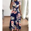 Flower Print Long Sleeve Maxi Dress Spring Autumn Casual Slim Sashe Elegant Robe Party es Plus Size S-5XL 210623