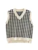 Mode College-stijl gebreide vest trui vrouwen herfst occident v-hals Houndstooth front korte lange rug mouwloze 210508