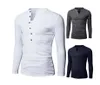 Groothandel-heren t-shirt mannen single breasted effen kleur tops v-hals lange mouw Henley shirt Europese mode nep tweedelige polo 5 kleuren