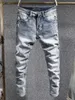 Włoski styl Moda Mężczyźni Jeans Retro Light Blue Elastyczne Slim Fit Casual Denim Spodnie Wysokiej jakości Vintage Designer Długie spodnie
