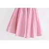 Women One Word Collar Pink Dress Vintage Waist Temperament Sexy Backless Lotus Sleeve Chic Female Mini Dresses 210507