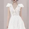 Summer Fashion White Lace Dress Women Runway Puff Sleeve Hollow Out A Line Mini Sexy V Neck Praty es 210506