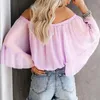 Kvinnors Blusar Skjortor Kvinnor Casual Loose Slash Neck Kimono Chiffon Blouse Lady Sommar Halv Flare Ärm Solid Färg Toppar Blusas WDC2600