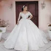 Vestidos de novia de princesa de cola de catedral cuello grande con cuentas de encaje de cristal floral de manga larga árabe Dubai vestido de novia Vestidos