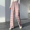 INS Baggy Blue Pantalon Lady surdimensionné jambe large Plaid Slacks Harem Pantalon Étudiant Automne Violet Rose Long Flare Pantalon 210721