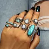 Turquoise w stylu etnicznym rzeźbiony Pierścień Pierścień Moda Osobowość 8-częściowa kombinacja zestawu pierścienia