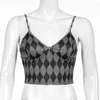 Argyle tryckt Y2K Camis Crop Top för tjejer med tunna rem Sommar Kvinnor Vintage Plaid Shirt Backless Sexig Party Tee Kvinna 210415