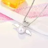 Dainty Pearl Heart Pendant Necklace Creative Angel Wings Silver Color Clavicle Choker Chain Fashion Wedding Party Jewelry G1206