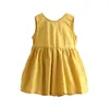 Sommer 3 4 6-10 12 Jahre kurze Kinder Stickerei zurück Schleife grün ärmellose Volant Weste Tank Sommerkleid Baumwolle Mädchen Kleid 210529