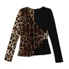 Chemises pour femmes automne dames hauts décontracté léopard à manches longues femmes T-Shirts élégant bureau dame col en v haut femme 6241 210406