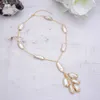 GuaiGuai Jewelry Natural Freshwater Cultured White Biwa Pearl Gold Color Plated Chain Necklace Handmade For Women Real Gems Stone 9047464