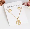 A-Z 26 Letter Necklaces and earring set with Gift Card Stainless Steel Gold Choker Initial Pendant Necklace Women Alphabet Chains Jewelry