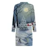Casual Dresses Autumn Winter Women Party Christmas Print Dress Fashion Strappy Long-sleeved Female Plus Size Vestido Mujer