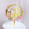 New Home Colored flowers Happy Birthday Cake Topper Golden Acrylic Birthday party Dessert decoration for Baby shower Baking suppli3212606