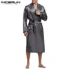 Herren-Nachtwäsche INCERUN Herren-Seide-Satin-Roben-Pyjama-Langarm-Kimono-Männer-Bademantel Freizeit-Männer-Loungewear-Dressing-Kleid 2021