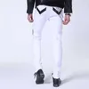 Idopy Männer Hip Hop Jeans mit Kette Patchwork Punk Gothic Party Bühne Multi Reißverschlüsse Leder Performance Hosen für Mann 210622