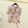 Summer Women V Neck Ruffles Floral Chiffon Shirt Blouse Beautiful Short Sleeves Shirts Tops Ladies Blouuse Blusas A3329 210428