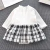 Mudkingdom Autumn Winter Kids Girls Clothes Fashion Pageant Plaid Coat Tutu Dress Outfits Suit Toddler Girl Clothing Set 210615