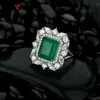 OEVAS 100% 925 Sterling Silver Synthesis Emerald Wedding Rings For Women Sparkling High Carbon Diamond Party Fine Jewelry Gifts