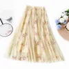 Elegant Long Pleated Tulle Skirt Women Spring Summer Korean Ladies White Pink High Waist Maxi Tutu Female 210421