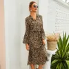 Leopard Print Drmaxi Sundrlong Sleevesエキゾチックなドレス夏の日焼け止めヴィンテージFemme Robeの女性服ビーチBOHO x0621