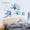 Romantic Blue Flowers Wall Sticker Living Room Bedroom Decor Home Background Self-adhesive Stickers ation 220217