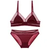 shaonvmeiwu No sponge triangle cup ladies underwear red benmingnian bra set without steel ring ultra-thin style X0526