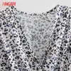 Fashion Women Leopard Print V Neck Strethy Waist Long Sleeve Ladies Mini Dress CE213 210416